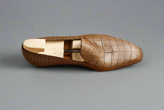 Greyish Brown  Croc Leather Penny Loafers Slip On Shoes - Loafers shoes