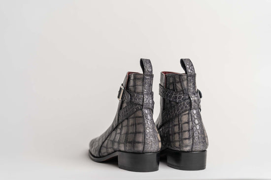 Grey Crocodile Print Leather Kardzhali Jodhpur Boots - Boots