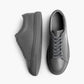 Grey Leather Low Top Lace Up Sneakers with Grey Sole - Sneaker Shoes