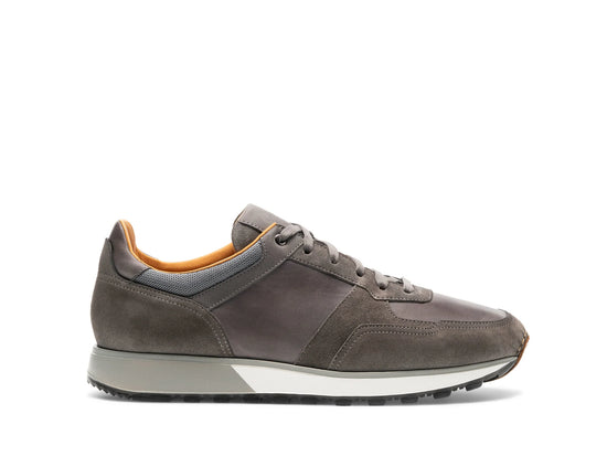 Grey Suede and Leather Nausori Lace Up Running Sneaker Shoes - Sneaker Shoes