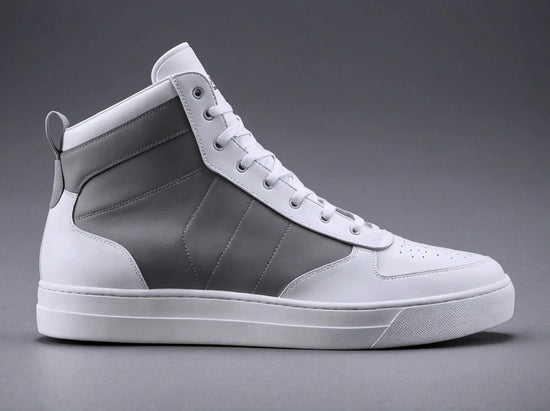 Grey & White Leather Sprint Lace-Up Sneakers with White Sole - Sneakers Shoes