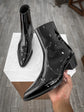 Black Patent Leather Slip On Chelsea With Zipper Pointed Boots - Boots