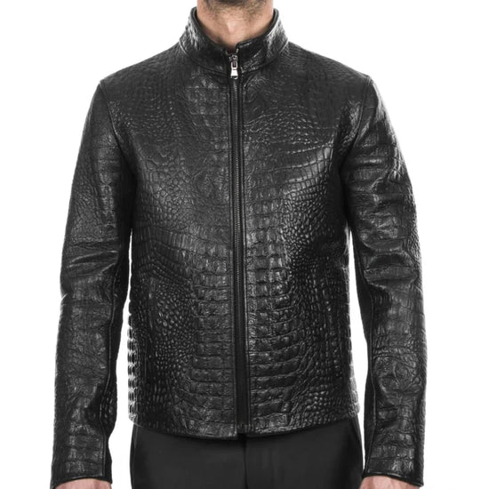 Italian handmade Men genuine Goatskin leather jacket slim fit alligator crocodile