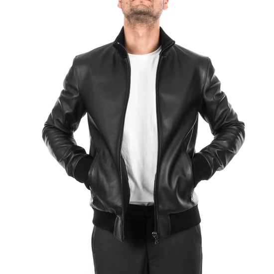 Italian handmade slim fit Men soft genuine lambskin Bomber leather jacket - Leather Jacket
