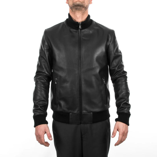 Italian handmade slim fit Men soft genuine lambskin Bomber leather jacket - Leather Jacket