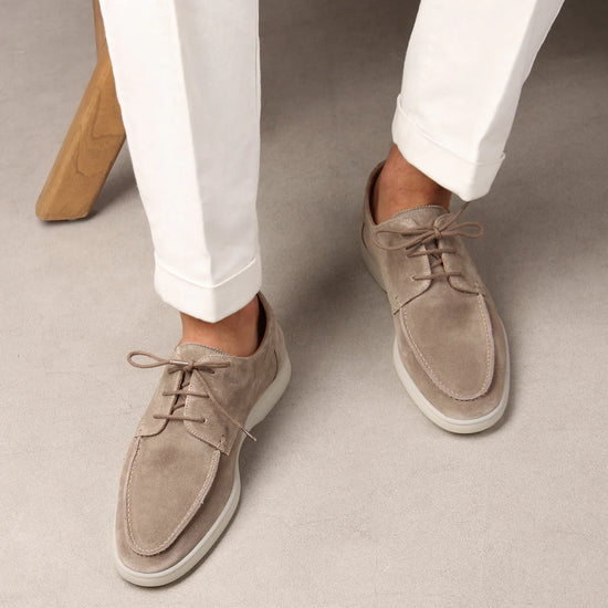 Light Grey Suede Cenia Derby Shoes with White Sole - Sneaker Shoes
