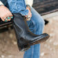 Luxury Edition - Black Italian Leather Remington Slip On Zipper Western Cowboy Boots - GOODYEAR WELTED FIDDLE BACK VIOLIN SOLE - Cowboy Boots