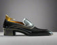 Luxury Edition - Black Italian Leather Ibiza Slip On Crossed Component Goodyear Welted Loafers With Special Metal Plate - Loafers