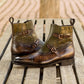 Luxury Edition - Luxury Edition - Green Crocodile Print Italian Leather Campinas Slip On Zipper Boots  With Brown Leather Patina - Alligator Print - Boots