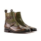 Luxury Edition - Luxury Edition - Green Crocodile Print Italian Leather Campinas Slip On Zipper Boots  With Brown Leather Patina - Alligator Print - Boots