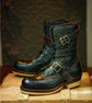 Black Croc Embossed Leather TANKER BOOTS - Boots