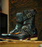 Black Croc Embossed Leather TANKER BOOTS - Boots