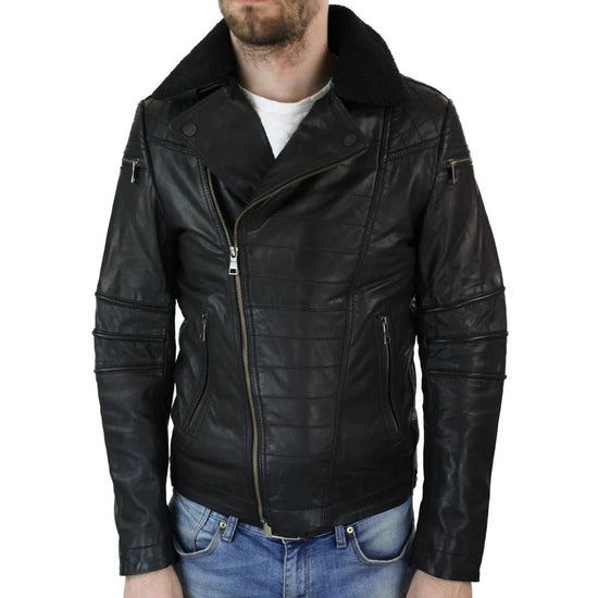Men's Biker Pilot Motorcycle Jacket Cross Zip Leather - Leather Jackets
