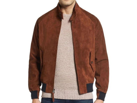 Men's Brown Suede Bomber Jacket/ Motorcycle Leather Jackets - Leather Jackets