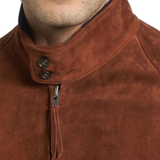 Men's Brown Suede Bomber Jacket/ Motorcycle Leather Jackets - Leather Jackets