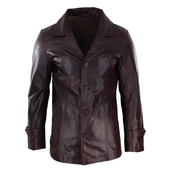 Men's Jacket  Real Leather Classic Coat Retro Vintage Design - Leather Jackets