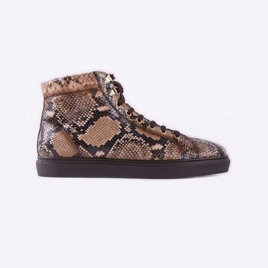 Men's Shoes Brown Python Print / Calf-Skin Leather High-Top Sneakers - Sneaker Shoes