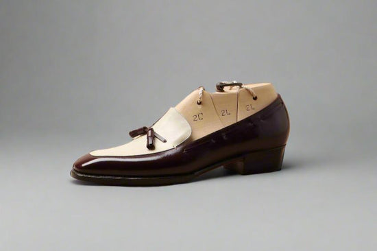 Men’s Two Tone Brown & White Leather Lace Up Fine Shoes - Loafers Shoes