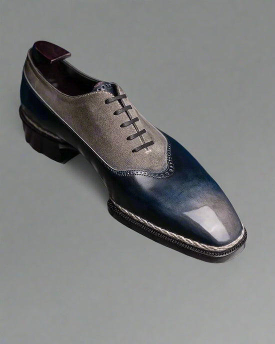 Men’s Two Tone Blue & Grey Suede Leather Lace Up Fine Shoes - Formal Shoes