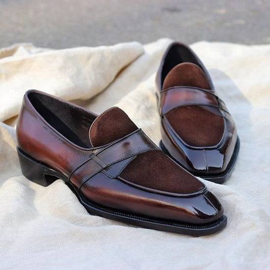 Men’s Two Tone Brown Leather  & Brown Suede Leather Derby Loafers Shoes - Loafers Shoes