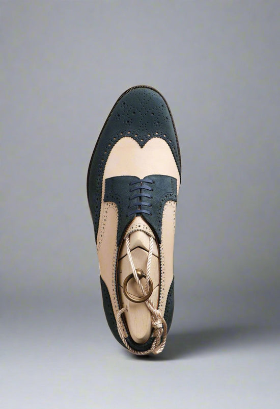 Men’s Wingtips in Blue and Beige Lux Suede - Formal shoes