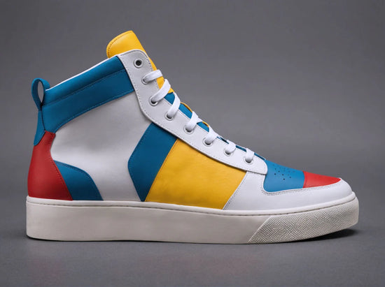 Multi Colour Leather Sprint Lace-Up Sneakers With White Sole - Sneaker Shoes