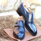 Navy Blue Leather Barcelos Monk Straps - Monk Shoes
