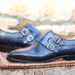 Navy Blue Leather Barcelos Monk Straps - Monk Shoes