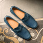 Navy Blue Leather Davos Driving Loafers - Loafers Shoes