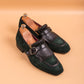 Olive  Italian Suede Leather Lysandra Tassel Loafers With Monk Strap - Loafers Shoes
