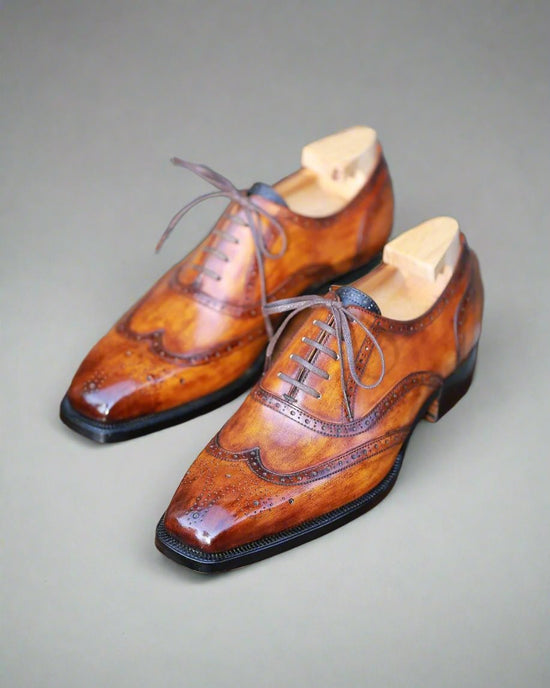 Parisian Wood Brown Chestnut Leather wingtip Oxfords - Formal Shoes