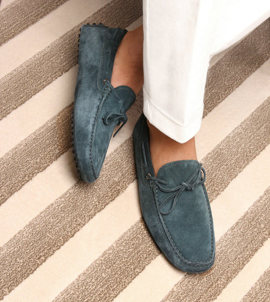Petrol Blue Suede Ophelia Driving Loafers - Loafers