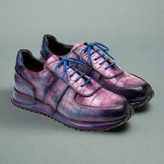 Purple Alligator  Low Top Lace Up Running Chunky Trainer Sneakers With White Sole - Sneaker Shoes