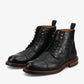 Black Leather Embossed Toe Cap Lace Up Boots Flooral Edition - Boots