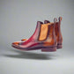 Red And Brown Patina Toe Cap Leather Slip-On Chelsea Boots Leather Sole - Boots