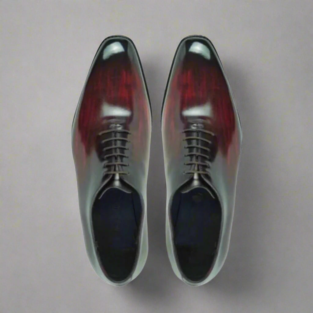Pair of polished dress shoes on a white background