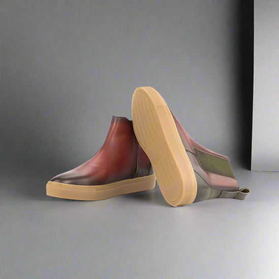 Reddish Leather Kevin High Top Chelsea Sneaker Boots - Sneakers Boots