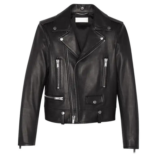 Saint Laurent Mens Classic Black Leather Motorcycle Biker Jacket - Leather Jackets