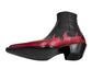 Black And Red Leather Slip On Flames Chelsea With Zipper Pointed Boots - Boots