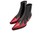 Black And Red Leather Slip On Flames Chelsea With Zipper Pointed Boots - Boots