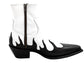 Black And White Leather Slip On Flames Chelsea With Zipper Pointed Boots - Boots