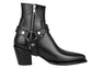 Black Leather Slip On Harness Chelsea With Zipper Pointed Boots - Boots