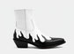 Black And White Leather Slip On Flames Chelsea With Zipper Pointed Boots - Boots