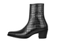 Black Croc Leather Slip On Chelsea With Zipper Pointed Boots - Boots