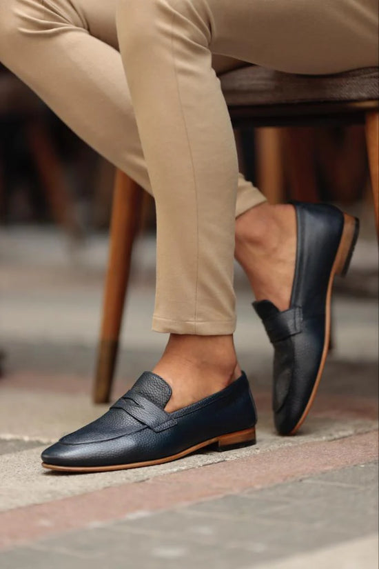 Sole Blue Leather Penny Loafer - Loafers Shoes
