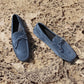 Steel Blue Italian Suede Ophelia Driving Loafers - Loafers Shoes