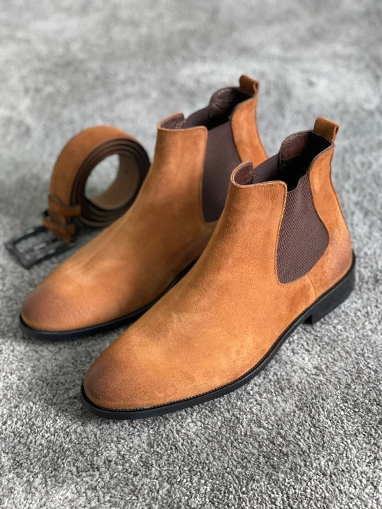 Suede Tan Leather Chelsea Boots