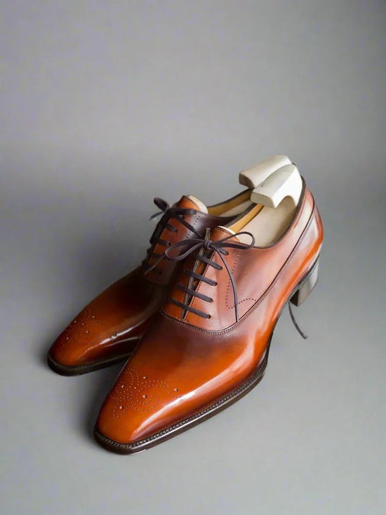 TAN LEATHER MODENA BROGUE WHOLECUT OXFORD SHOE - FORMAL SHOES