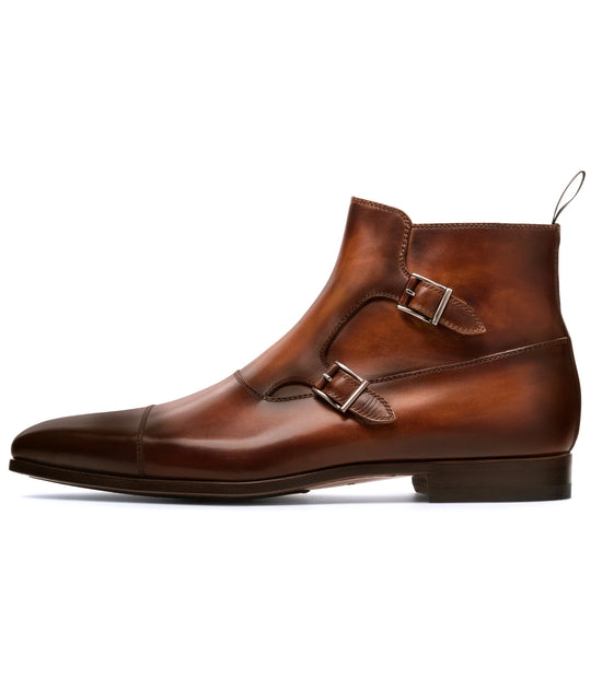 Tan Brown Leather  Monk Strap Boots - Boots