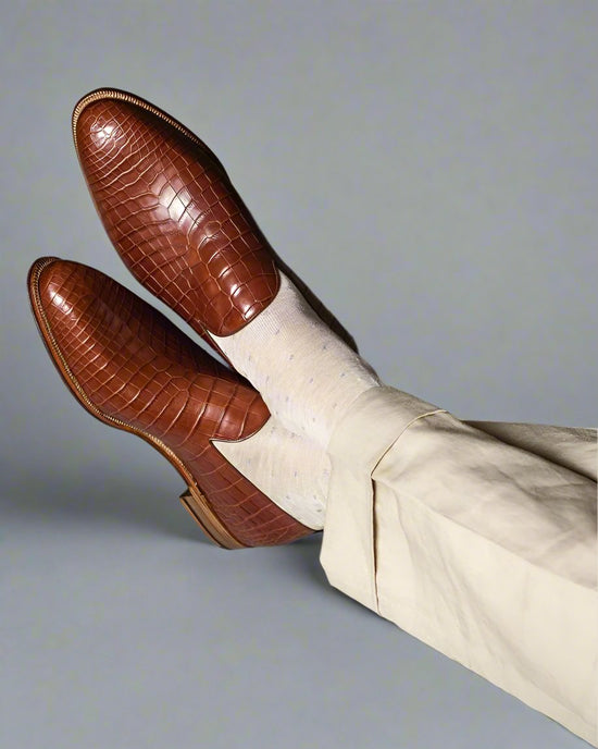 Tan Croc Print Leather Carmona Loafers - Loafers